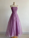 Elegant Purple Spaghetti Straps A-Line Tulle Long Prom Dresses Gothic Formal Evening Gowns HZ1108