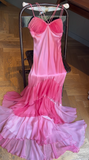 Elegant Pink Straps Mermaid Satin Long Prom Dresses Formal Evening Gowns HZ1108