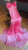 Elegant Pink Straps Mermaid Satin Long Prom Dresses Formal Evening Gowns HZ1108