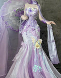 Gorgeous Purple Strapless Mermaid Tulle Applique Long Prom Dresses Sweet 16 Evening Gowns HZ1108