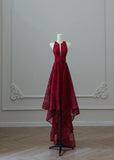 Elegant Red Round Neck A-Line Tulle Hi-Lo Prom Dresses Formal Evening Gowns HZ1108