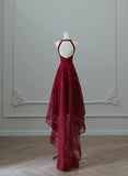 Elegant Red Round Neck A-Line Tulle Hi-Lo Prom Dresses Formal Evening Gowns HZ1108