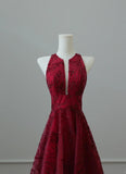 Elegant Red Round Neck A-Line Tulle Hi-Lo Prom Dresses Formal Evening Gowns HZ1108