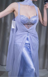 Glam Purple Sweetheart Neck Sheath Satin Chiffon Long Prom Dresses Formal Evening Gowns HZ1108