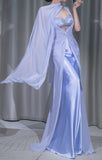Glam Purple Sweetheart Neck Sheath Satin Chiffon Long Prom Dresses Formal Evening Gowns HZ1108