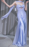 Glam Purple Sweetheart Neck Sheath Satin Chiffon Long Prom Dresses Formal Evening Gowns HZ1108