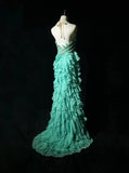 Sweet Mint Green Sweetheart Mermaid Chiffon Long Prom Dresses Backless Formal Evening Gowns HZ1108