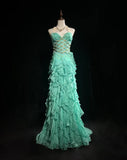 Sweet Mint Green Sweetheart Mermaid Chiffon Long Prom Dresses Backless Formal Evening Gowns HZ1108