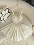 Simple Off-white Spaghetti Straps A-Line Lace Short Prom Dresses Homecoming Dresses HZ1108