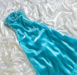 Stunning Blue Satin Strapless A-Line Prom Dresses Birthday Evening Dresses HZ1108