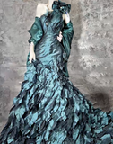 Gorgeous Teal One Shoulder Mermaid Taffeta Long Prom Dresses Formal Evening Dresses HZ1108