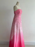 Sweet Gradient Pink Strapless A-Line Satin Prom Dresses Vintage Beaded Evening Gowns HZ1108