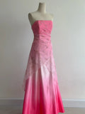 Sweet Gradient Pink Strapless A-Line Satin Prom Dresses Vintage Beaded Evening Gowns HZ1108