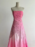 Sweet Gradient Pink Strapless A-Line Satin Prom Dresses Vintage Beaded Evening Gowns HZ1108