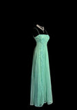 Stunning Green Spaghetti Straps Satin Beading Empire Prom Dresses Vintage Formal Evening Gowns HZ1108