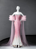Gorgeous Pink Strapless Mermaid Sequin Long Prom Dresses Formal Evening Gowns HZ1108
