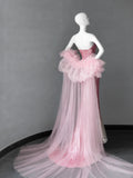 Gorgeous Pink Strapless Mermaid Sequin Long Prom Dresses Formal Evening Gowns HZ1108