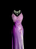 Elegant Purple V-neck Mermaid Satin Backless Prom Dresses Formal Evening Gowns HZ1108