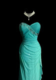 Tiffany Blue Glitter Chiffon Sweetheart Sheath Prom Dresses Formal Evening Gowns with Ruffles HZ1108