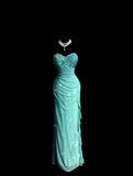 Tiffany Blue Glitter Chiffon Sweetheart Sheath Prom Dresses Formal Evening Gowns with Ruffles HZ1108