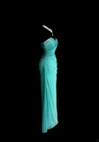 Tiffany Blue Glitter Chiffon Sweetheart Sheath Prom Dresses Formal Evening Gowns with Ruffles HZ1108