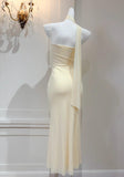 Elegant Butter Yellow Asymmetric Neck Chiffon Bodycon Party Dress Short Prom Dresses HZ1108