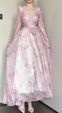Elegant Pink V-neck A-Line Chiffon Party Dresses HZ1108