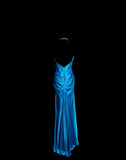 Elegant Blue V-neck Mermaid Beaded Satin Long Prom Dresses Backless Evening Gowns HZ1108