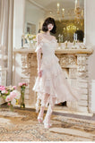 Glam Light Apricot Spaghetti Straps Chiffon Polka Dots Ruffles A-line Party Dress HZ1108