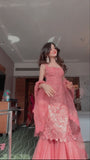 Gorgeous Hot Pink Square Neck Mermaid Tulle Appliques Long Prom Dresses Formal Evening Gowns with Capes HZ1108