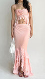 Fashion Pink Spaghetti Strap Mermaid Chiffon Party Dress with Ruffles HZ1108