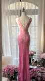 Gorgeous Gradient Pink Mermaid V Neck Chiffon Beading Long Prom Dresses Vintage Formal Evening Gowns HZ1108