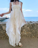 Fairytale White Square Neck A-Line Printed Chiffon Prom Dresses Sweet Birthday Party Dress HZ1108