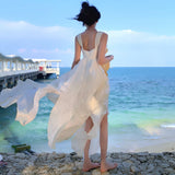 Fairytale White Square Neck A-Line Printed Chiffon Prom Dresses Sweet Birthday Party Dress HZ1108