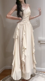 Elegant Apricot Spaghetti Straps A-Line Chiffon Long Prom Dresses Birthday Evening Gowns HZ1108