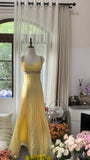 Gorgeous Butter Yellow Sweetheart Neck Mermaid Beaded Chiffon Long Prom Dresses Vintage Formal Evening Gowns HZ1108