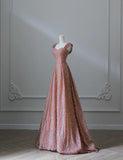 Sweet Pink Sweetheart Neck A-Line Sequin Long Prom Dresses Formal Evening Gowns HZ1108