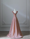 Sweet Pink Sweetheart Neck A-Line Sequin Long Prom Dresses Formal Evening Gowns HZ1108