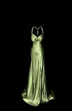 Elegant Green V-neck Satin Mermaid Long Prom Dresses Vintage Beaded Evening Dress HZ1108