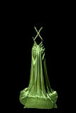 Elegant Green V-neck Satin Mermaid Long Prom Dresses Vintage Beaded Evening Dress HZ1108