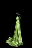 Elegant Green V-neck Satin Mermaid Long Prom Dresses Vintage Beaded Evening Dress HZ1108