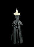 Glam Black Sweetheart Neck A-Line Taffeta Long Prom Dresses Elegant Formal Evening Gowns HZ1108
