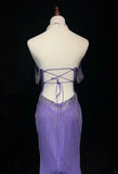 Gorgeous Purple Off Shoulder Mermaid Tulle Rhinestone Long Prom Dresses Formal Evening Gowns HZ1108