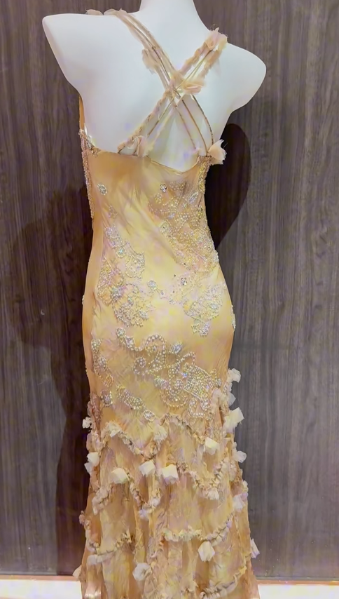 Glam Yellow Straps Mermaid Chiffon Beading Long Prom Dresses Vintage Evening Gowns HZ1108