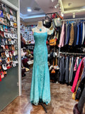 Gorgeous Turquoise Square Neck Mermaid Tulle Applique Long Prom Dresses Backless Formal Evening Gowns HZ1108