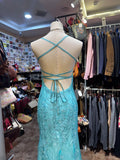 Gorgeous Turquoise Square Neck Mermaid Tulle Applique Long Prom Dresses Backless Formal Evening Gowns HZ1108