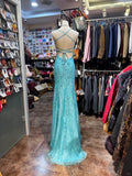 Gorgeous Turquoise Square Neck Mermaid Tulle Applique Long Prom Dresses Backless Formal Evening Gowns HZ1108
