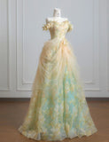 Fairytale Off-the-shoulder A-Line Tulle Applique Long Prom Dresses Sweet Birthday Evening Gowns HZ1108