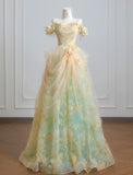 Fairytale Off-the-shoulder A-Line Tulle Applique Long Prom Dresses Sweet Birthday Evening Gowns HZ1108
