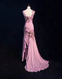 Stunning Mauve Square Neck Mermaid Chiffon Applique Long Prom Dresses Vintage Formal Evening Gowns HZ1108